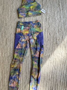 Lululemon athletica Multicolor Tie-Dye crop top and Leggings with Purple Panels